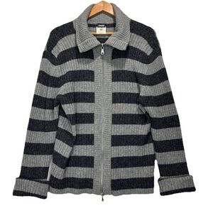 D&G Cotton Sweater  Full zip  stripe  womens sz 38/52  black grey turtle  neck